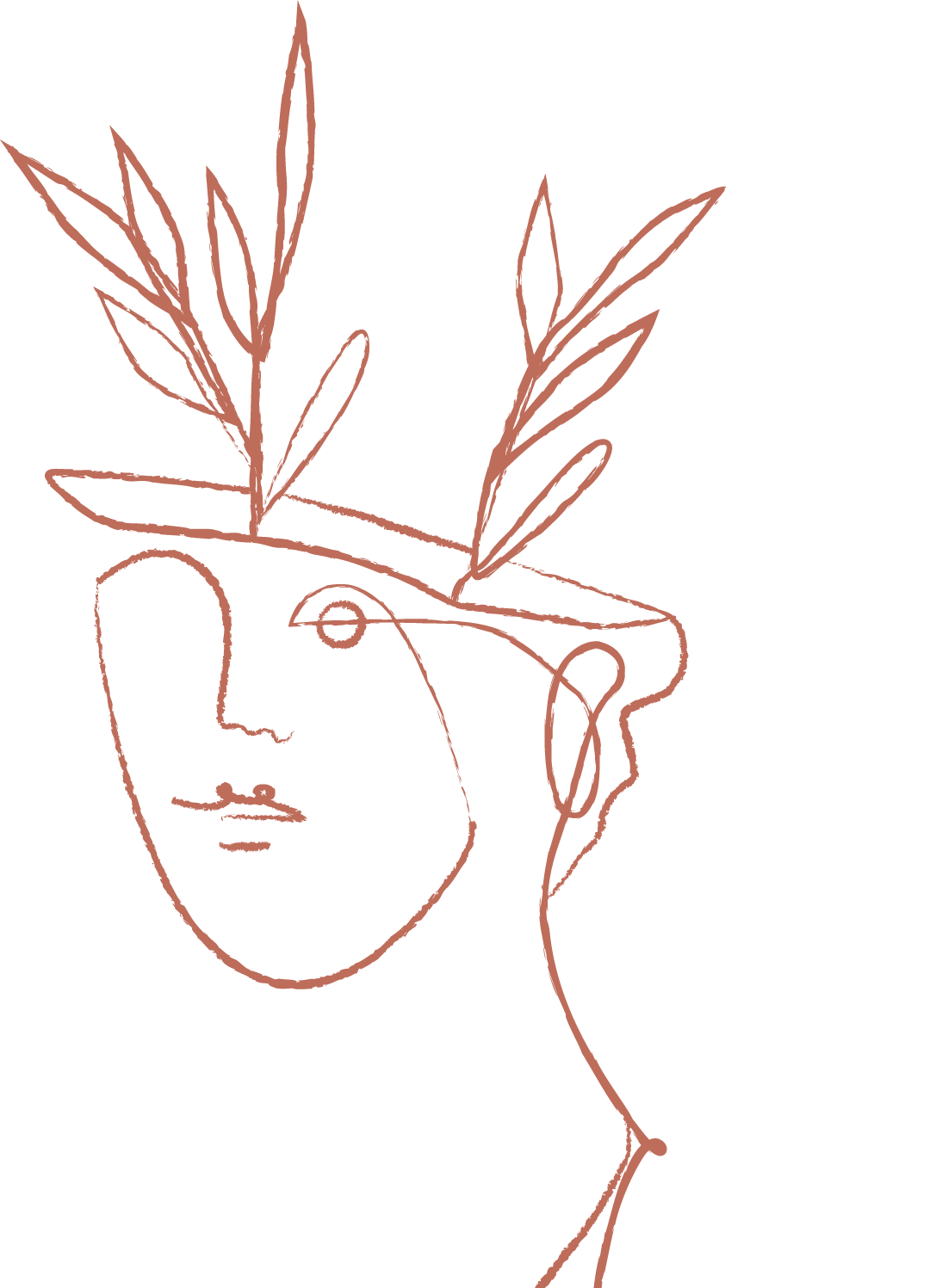Ilustração linha art rosto feminino com folhas